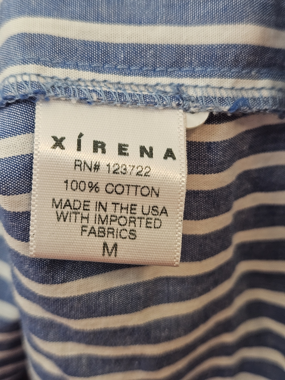 Xirena Tesse Top 100% Cotton Striped Blue White Women's Button Shirt Sz Medium - Picture 4 of 7